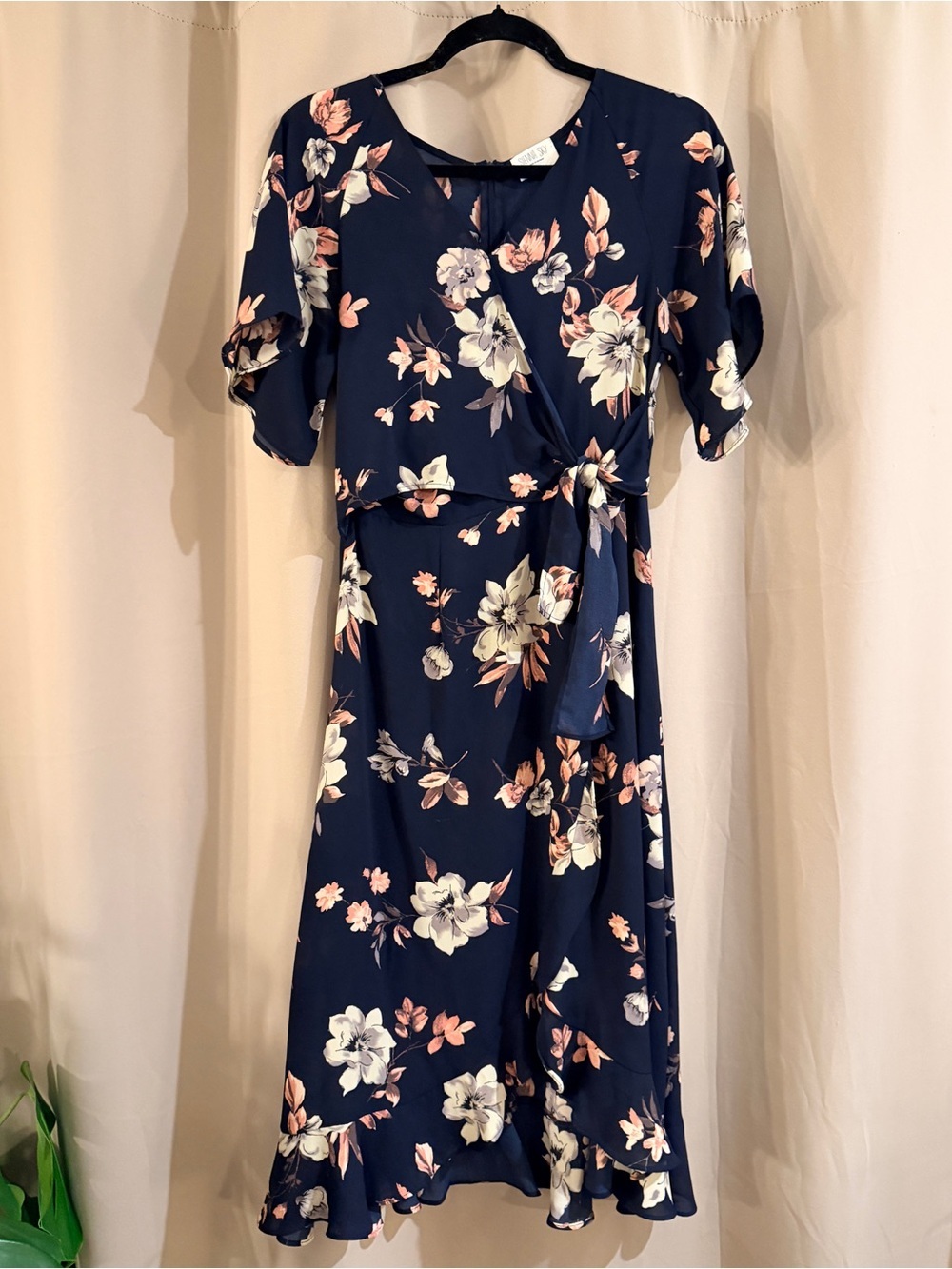Sienna Sky Floral Navy Wrap Midi Dress - Elegant Tie-Waist